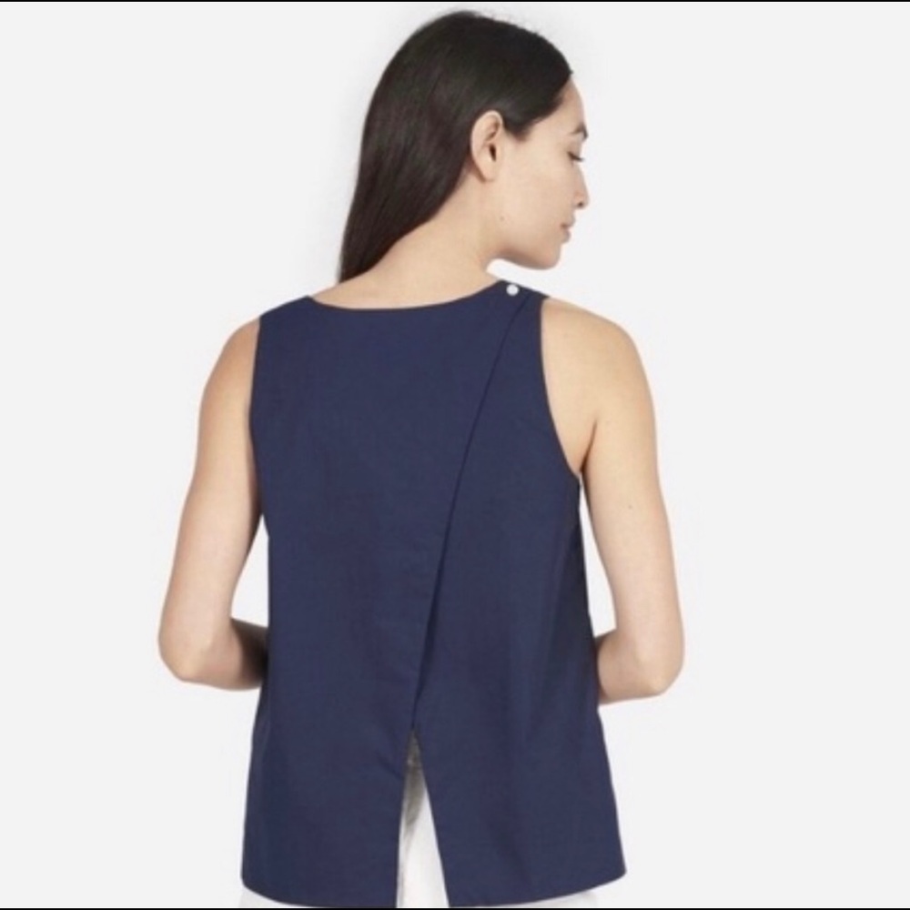 Everlane Navy Split Open Back Sleeveless Top